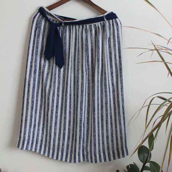 Nautical blue and white striped skirt with tie waist | M - Picture 1 of 4